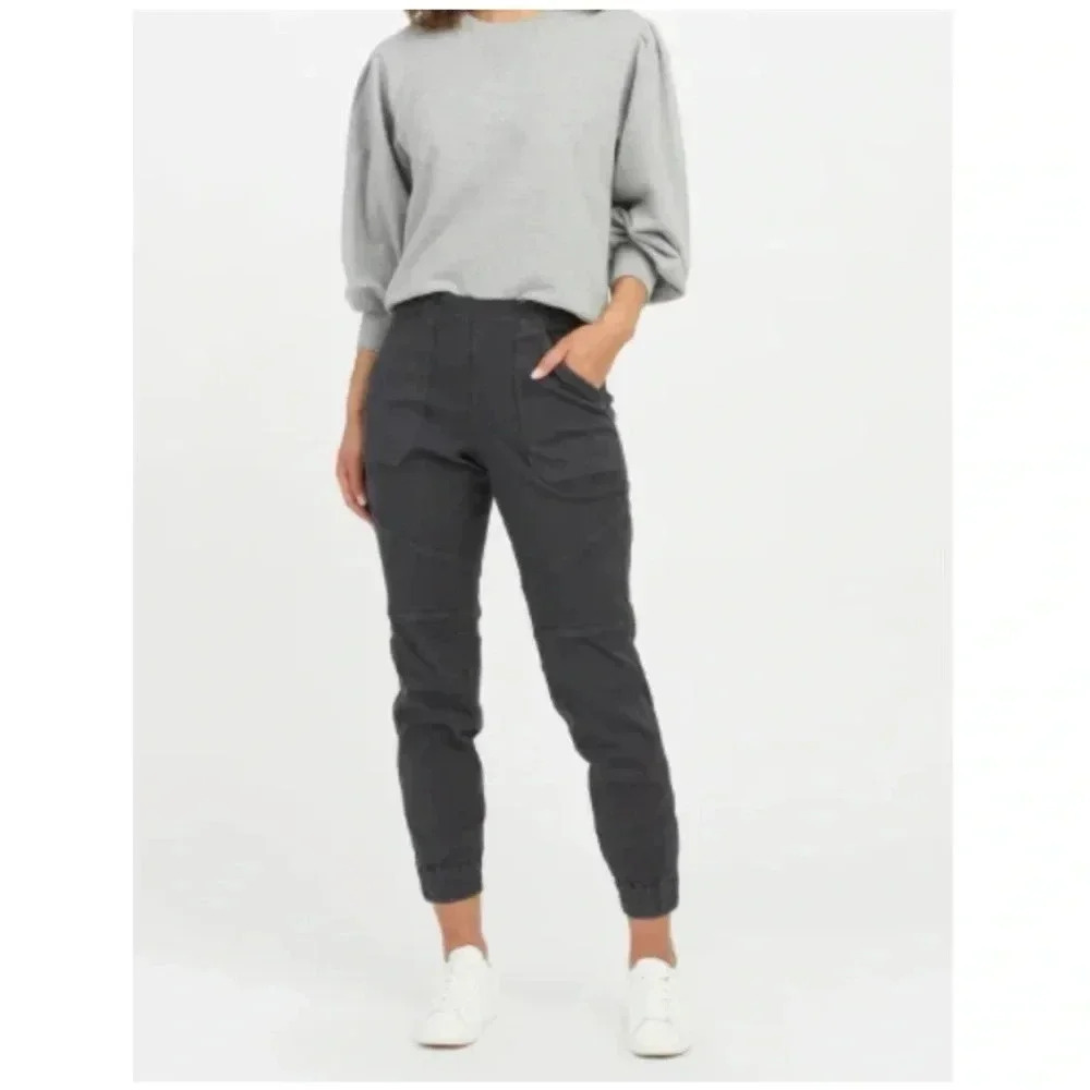 SPANX Gray Stretch Twill Moto Joggers Size Small